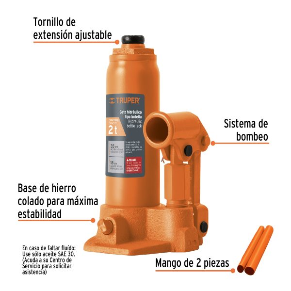 GATO HIDRAULICO DE BOTELLA DE 2 TON TRUPER - Imagen 2