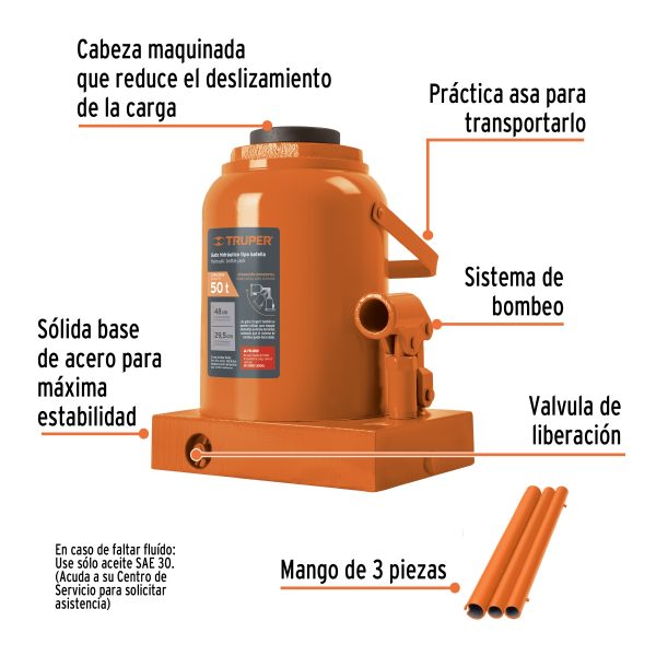 GATO HIDRAULICO DE BOTELLA DE 50 TON TRUPER - Imagen 2