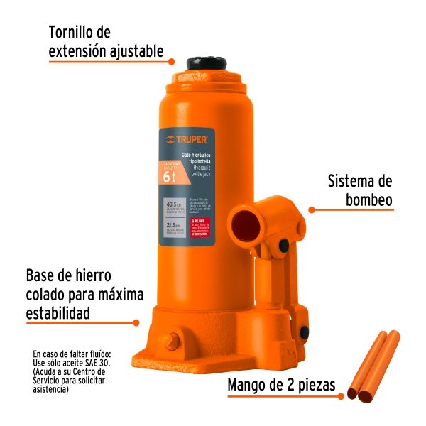 GATO HIDRAULICO DE BOTELLA DE 6 TON TRUPER - Imagen 2