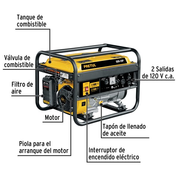 GENERADOR ELECTRICO PORTATIL 2.8 KW MOTOR A GASOLINA PRETUL - Imagen 2