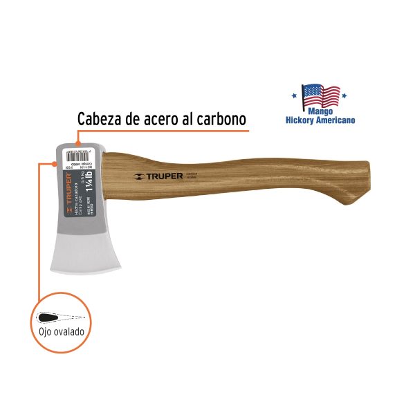 HACHA CAZADORA 1-1/4 LB MANGO HICKORY 14" TRUPER - Imagen 2