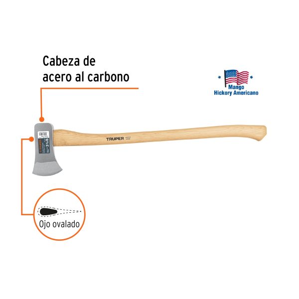 HACHA MICHIGAN 3-1/2 LB MANGO DE HICKORY 34" TRUPER - Imagen 2