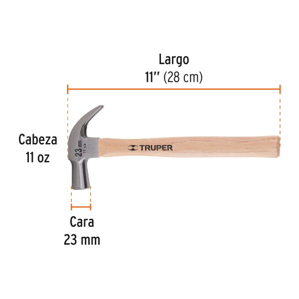 MARTILLO CABEZA CONICA 23 MM UÑA CURVA MANGO MADERA TRUPER - Imagen 2