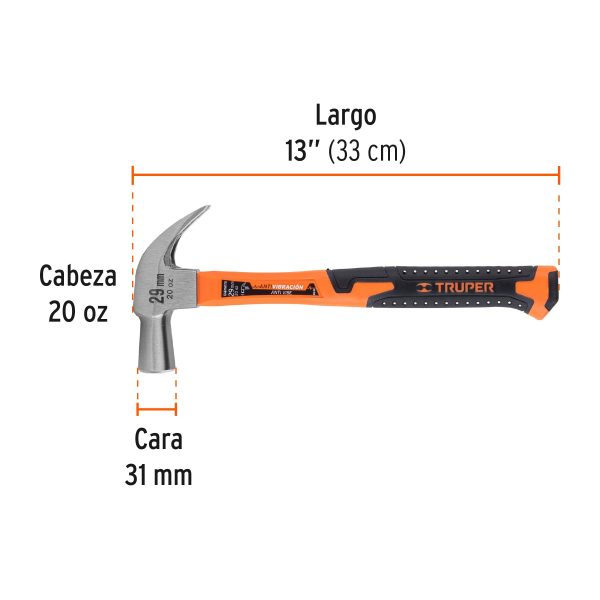 MARTILLO CABEZA CONICA 29 MM UÑA CURVA MANGO FIBRA VIDRIO TRUPER - Imagen 2