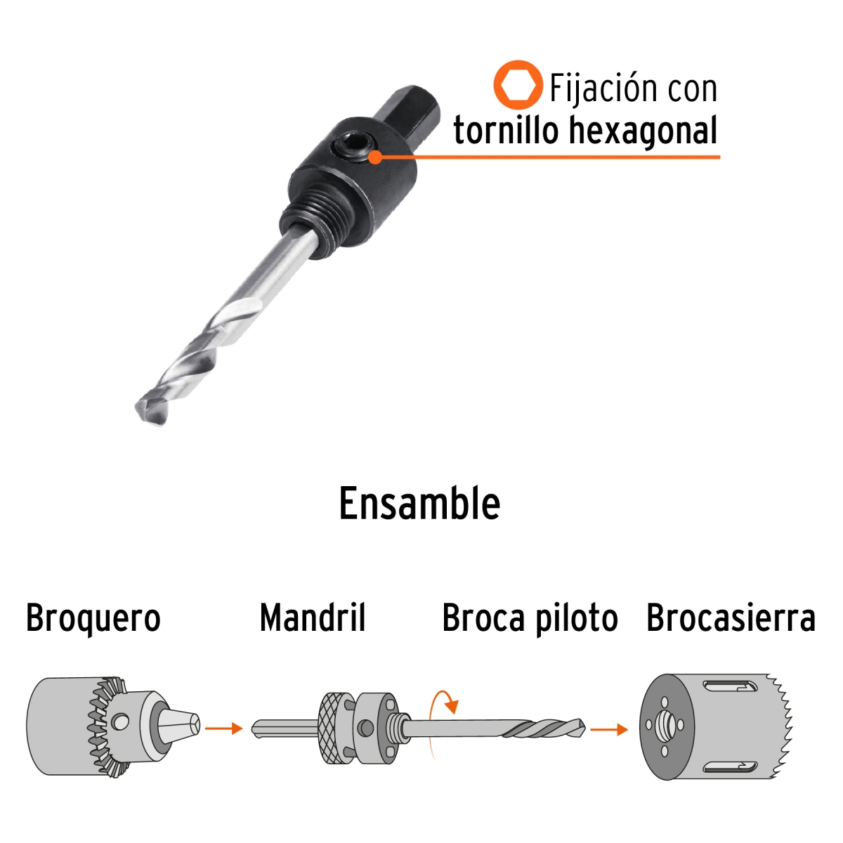 MANDRIL ZANCO 3/8" PARA BROCASIERRAS BIMETALICAS TRUPER EXPERT - Imagen 2