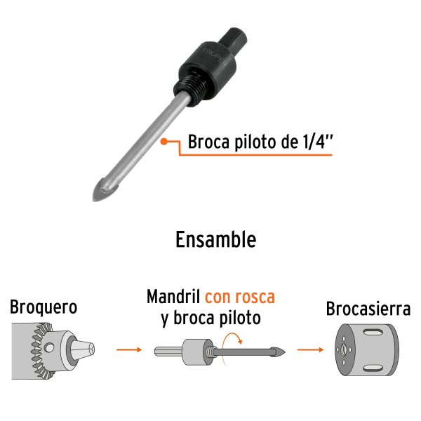 MANDRIL PARA BROCASIERRA DIAMANTE CON ROSCA 3/8" TRUPER - Imagen 2