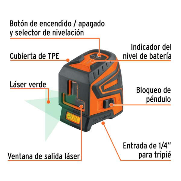 NIVEL LASER VERDE CON ALCANCE DE 30 M RECARGABLE TRUPER - Imagen 2