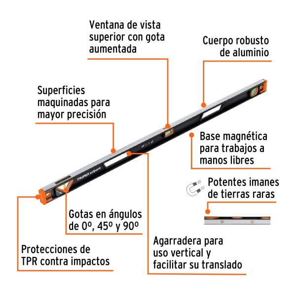 NIVEL PROFESIONAL MAGNETICO DE 48" TRUPER EXPERT - Imagen 2