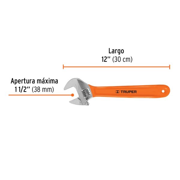 LLAVE EXPANSIVA 12" CROMADA MANGO DE PVC TRUPER - Imagen 2