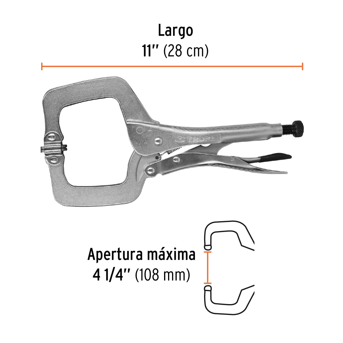 PINZA DE PRESION 11" TIPO "C" CON MORDAZA AUTOAJUSTABLE TRUPER - Imagen 2