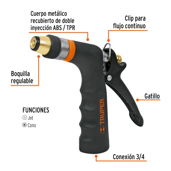 PISTOLA PARA RIEGO 2 FUNCIONES CON RECUBRIMIENTO Y BOQUILLA TRUPER - Imagen 2