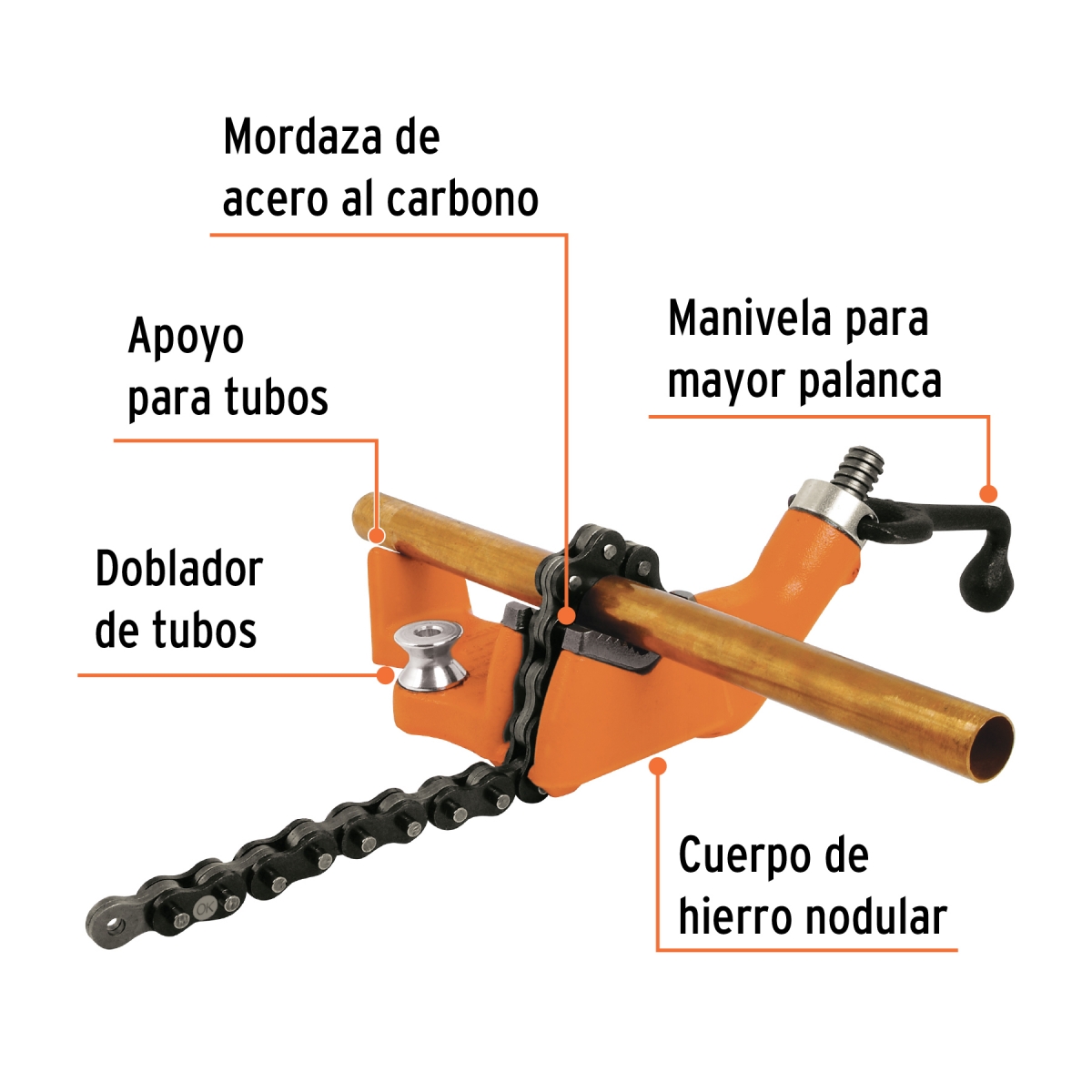 PRENSA DE CADENA PARA TUBO 2-1/2" CUERPO DE HIERRO NODULAR TRUPER - Imagen 2