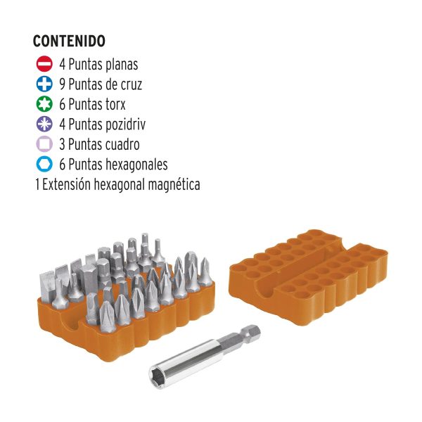 JUEGO DE PUNTAS MIXTAS 1" 33 PIEZAS EN ORGANIZADOR PLASTICO TRUPER - Imagen 2