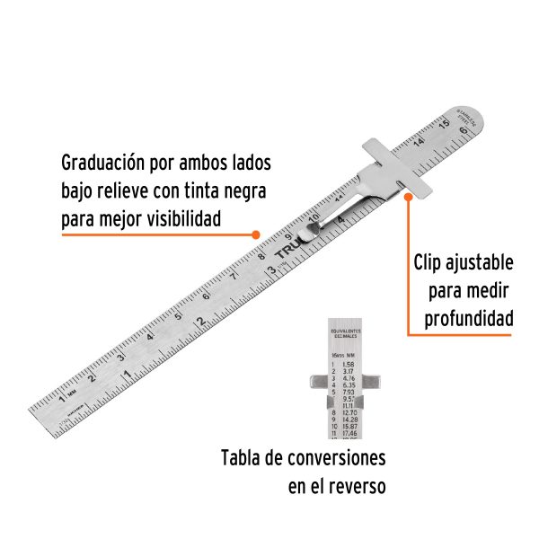 REGLA 15 CM DE ACERO INOXIDABLE DE BOLSILLO TRUPER - Imagen 3