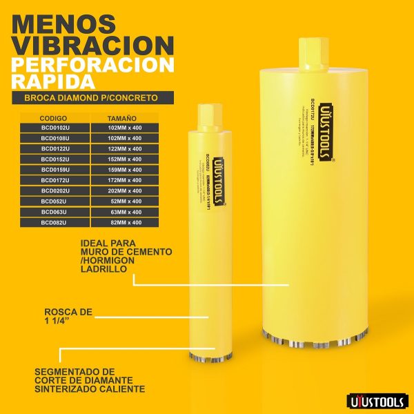 BROCA DIAMANTADA PARA CONCRETO SACA NUCLEOS 4" X 16" UYUSTOOLS - Imagen 3