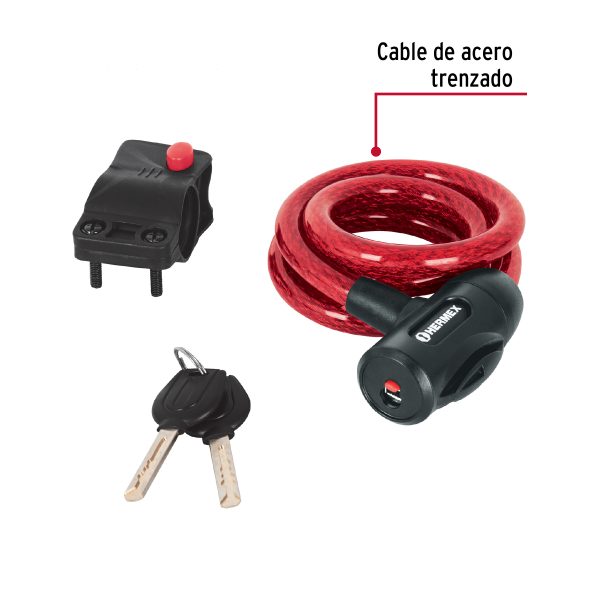 CANDADO DE CABLE CON LLAVE 12 MM X 1 M HERMEX - Imagen 2