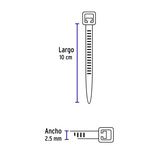 BOLSA CON 100 AMARRES PLASTICOS 18 LB 100 X 2.5 MM NEGROS VOLTECK - Imagen 2