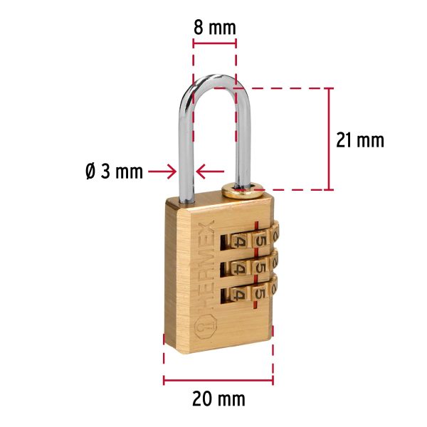 CANDADO DE COMBINACION 20 MM LATON HERMEX - Imagen 3