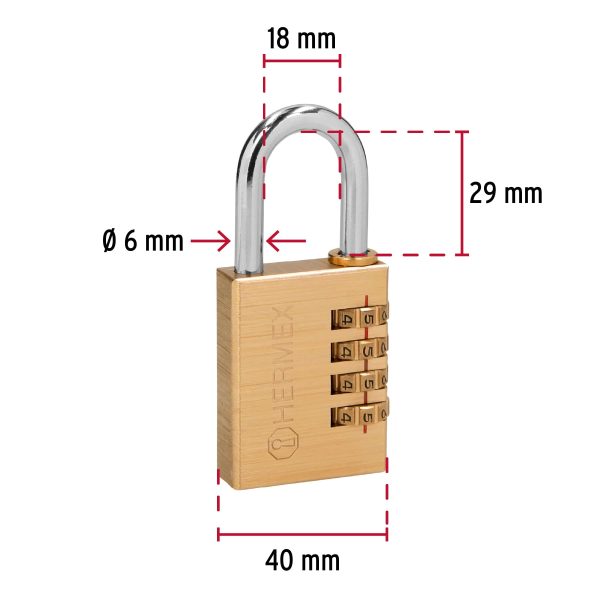 CANDADO DE COMBINACION 40 MM LATON HERMEX - Imagen 3