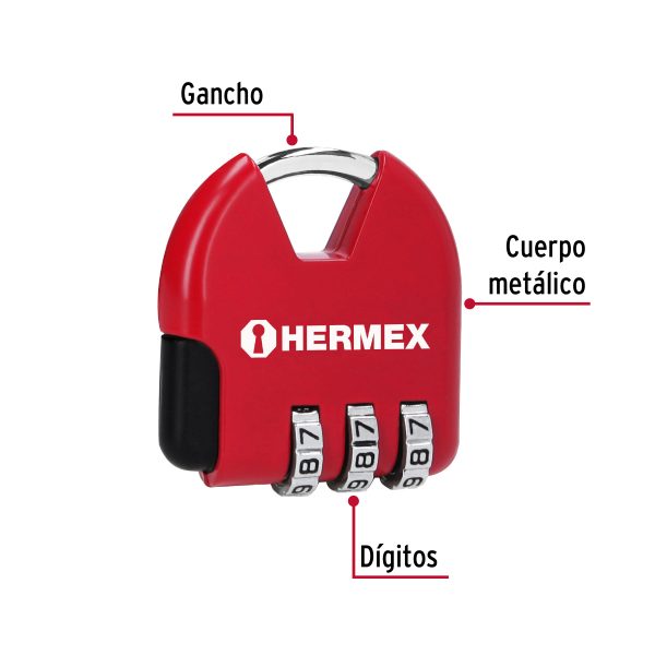 CANDADO MALETERO DE COMBINACION 36 MM HERMEX - Imagen 2