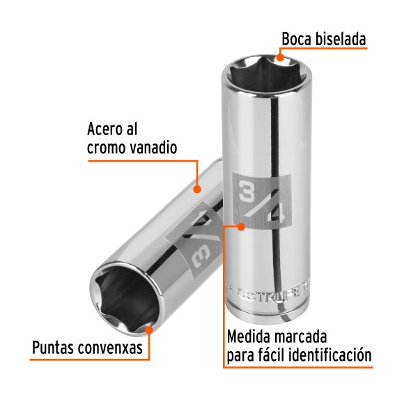 COPA LARGO DE 3/4" 6 PUNTAS CUADRO 1/2" TRUPER - Imagen 2
