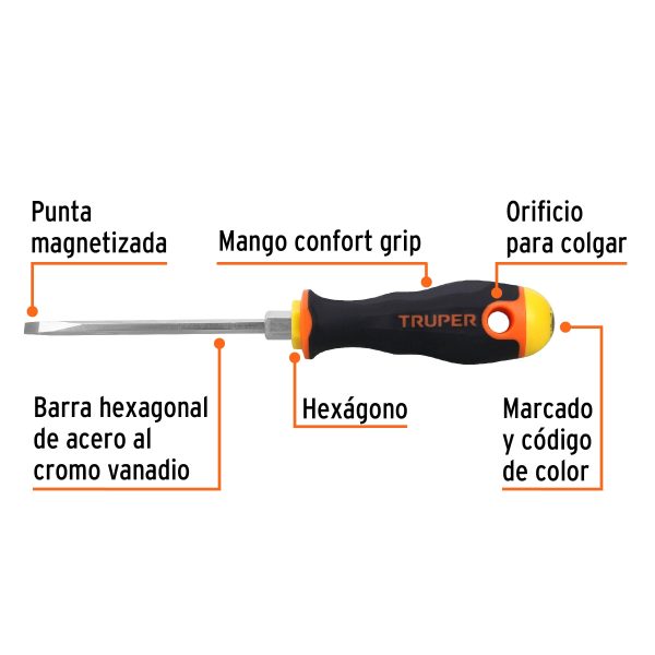 DESTORNILLADOR CABINET 3/16" X 4" MANGO COMFORT GRIP TRUPER - Imagen 2