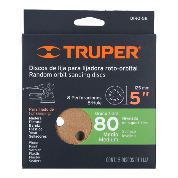 CAJA CON 5 DISCOS DE LIJA 5" GRANO 80 TRUPER - Imagen 2
