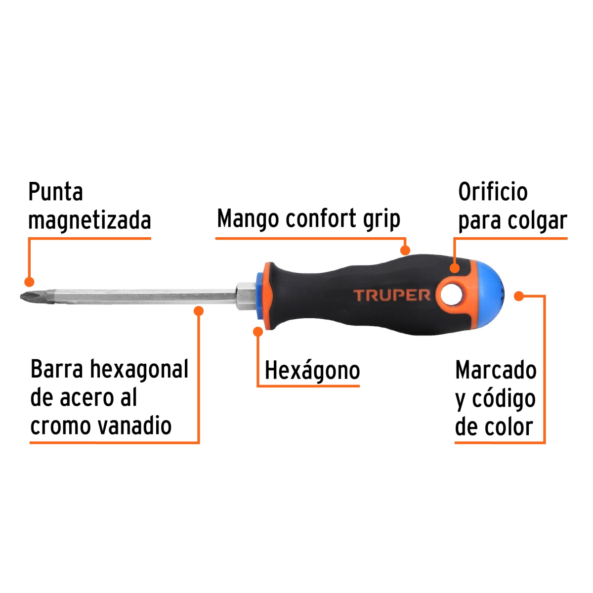 DESTORNILLADOR DE CRUZ 1/4" X 4" MANGO COMFORT GRIP TRUPER - Imagen 2