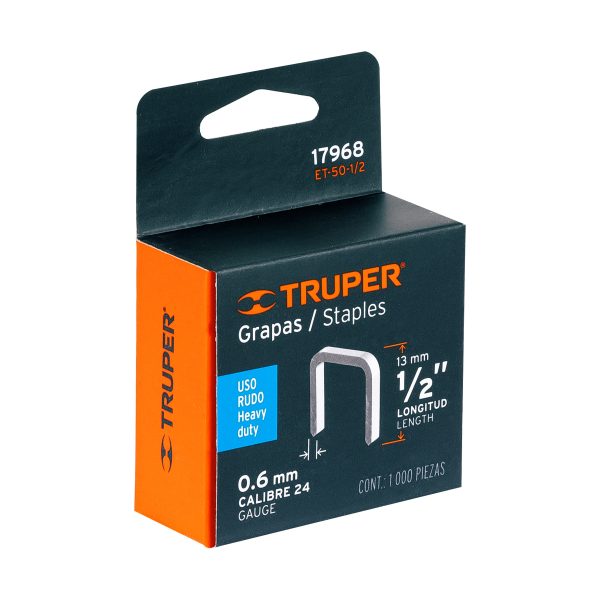 CAJA CON 1000 GRAPAS 1/2" CORONA 10.7 MM ET-50 TRUPER