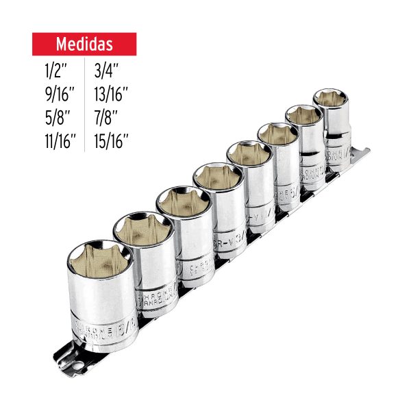 JUEGO DE 8 COPAS CUADRO 1/2" EN PULGADAS PRETUL - Imagen 3