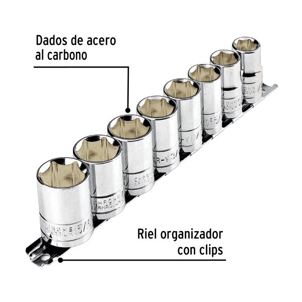 JUEGO DE 8 COPAS CUADRO 1/2" EN PULGADAS PRETUL - Imagen 2