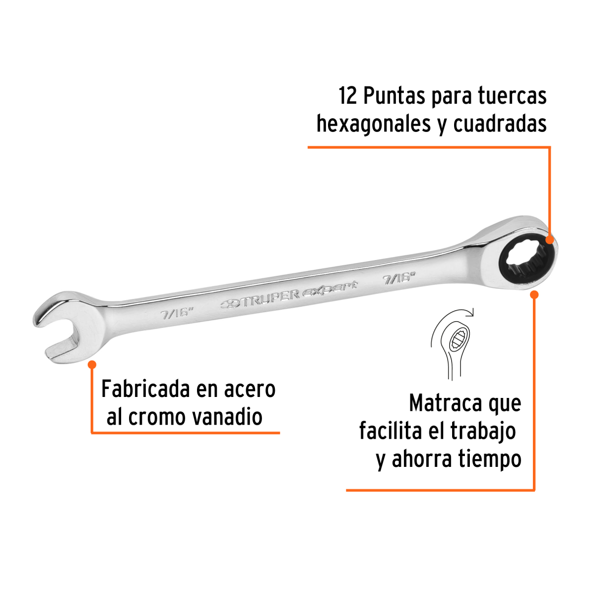 LLAVE COMBINADA CON RATCHET 7/16" X 160 MM DE LARGO TRUPER EXPERT - Imagen 2