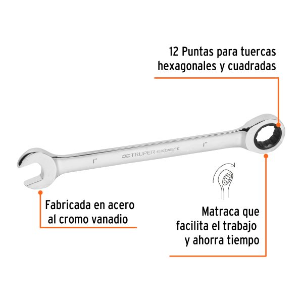 LLAVE COMBINADA CON RATCHET 1" X 325 MM DE LARGO TRUPER EXPERT - Imagen 2