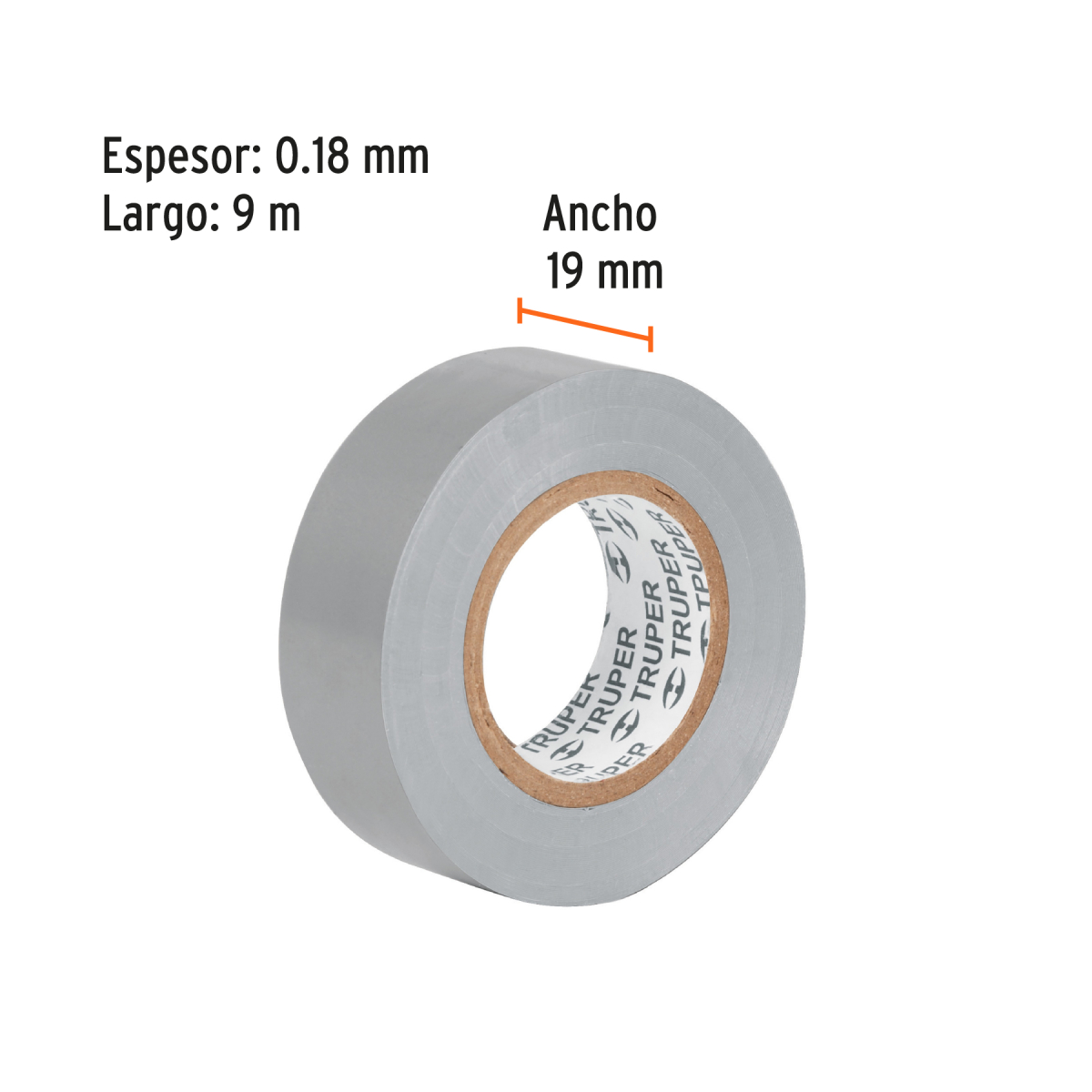 CINTA DE AISLAR DE 9 M X 19 MM GRIS TRUPER - Imagen 2
