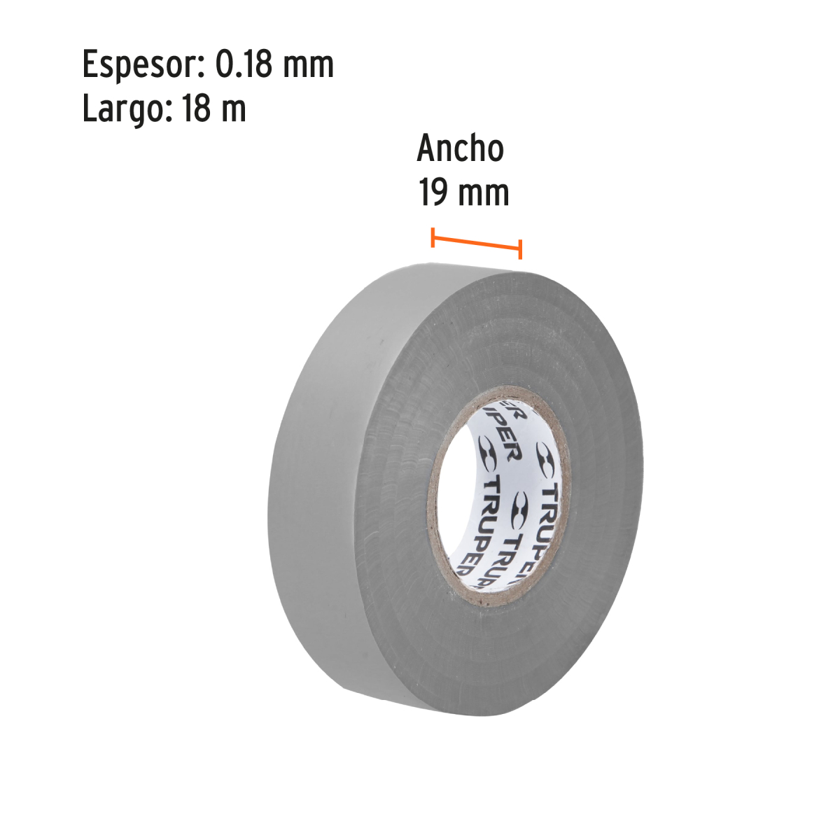 CINTA DE AISLAR DE 18 M X 19 MM GRIS TRUPER - Imagen 2