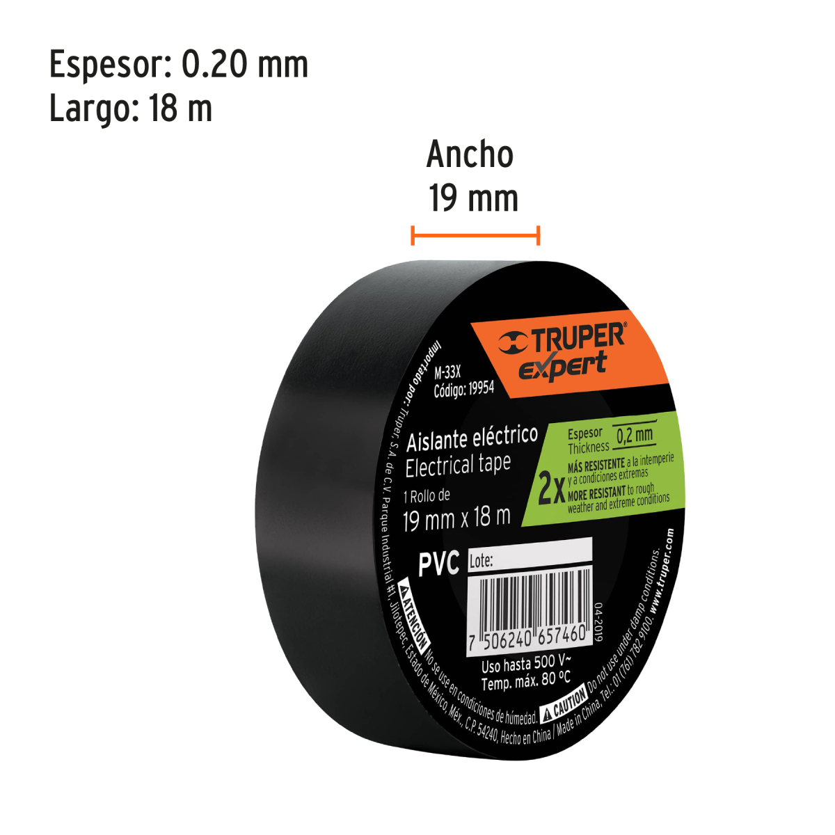 CINTA DE AISLAR 19 MM X 18 M TRUPER EXPERT - Imagen 2