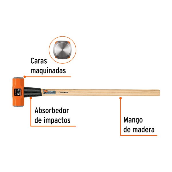 MACETA OCTAGONAL 12 LB MANGO DE MADERA 36" TRUPER - Imagen 2
