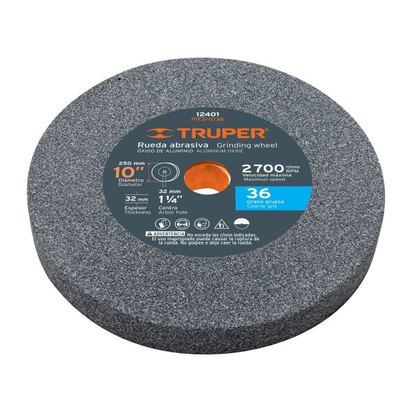 RUEDA ABRASIVA ESMERIL 10" X 1-1/4" OXIDO ALUMINIO GRANO 36 TRUPER