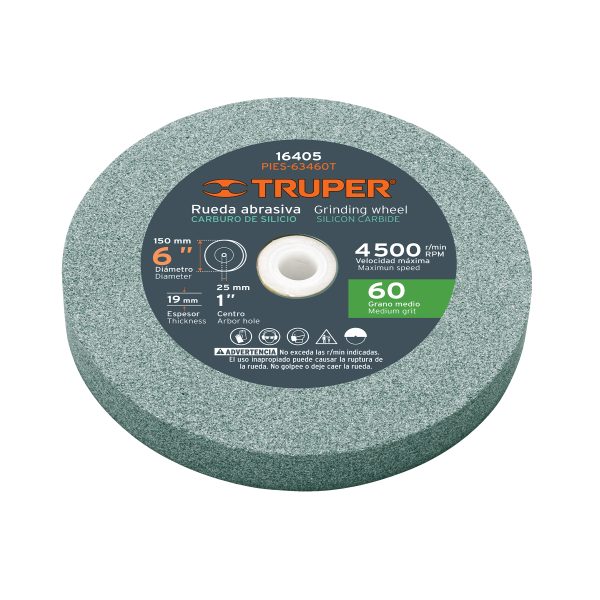 PIEDRA PARA ESMERIL 6" X 3/4" CARBURO DE SILICIO GRANO 60 TRUPER
