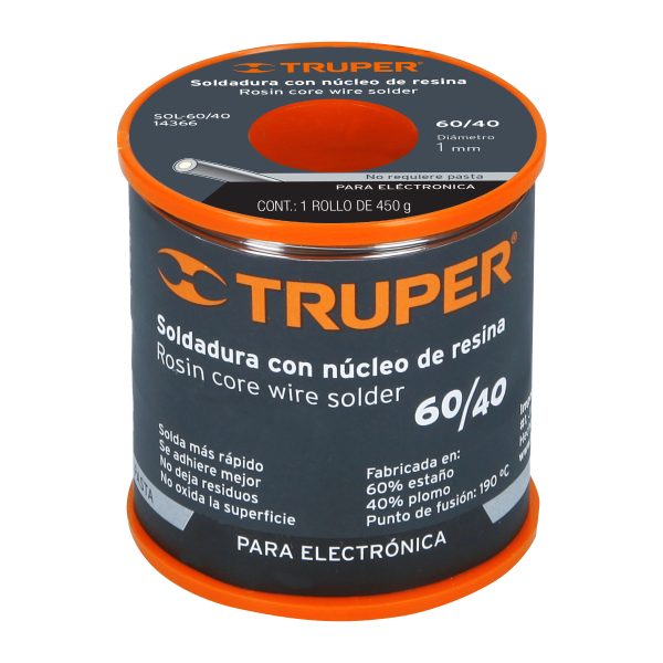 SOLDADURA CON NUCLEO RESINA 60/40 PARA ELECTRONICA 450 G TRUPER - Imagen 2