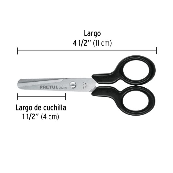 TIJERA 4-1/2" DE ACERO INOXIDABLE PUNTA ROMA ESCOLAR PRETUL - Imagen 2