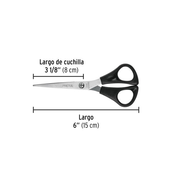 TIJERA 6" DE ACERO INOXIDABLE PARA CASA Y OFICINA PRETUL - Imagen 3