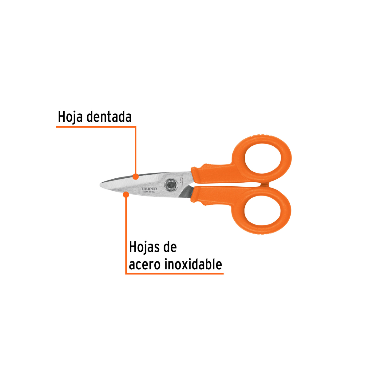 TIJERA 5-1/2" DE ACERO INOXIDABLE PARA ELECTRICISTA TRUPER - Imagen 3