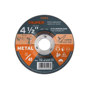 DISCO DE 4-1/2" PARA CORTE DE METAL TIPO 41 TRUPER