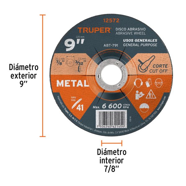 DISCO DE 9″ PARA CORTE DE METAL TIPO 41 TRUPER - Imagen 2