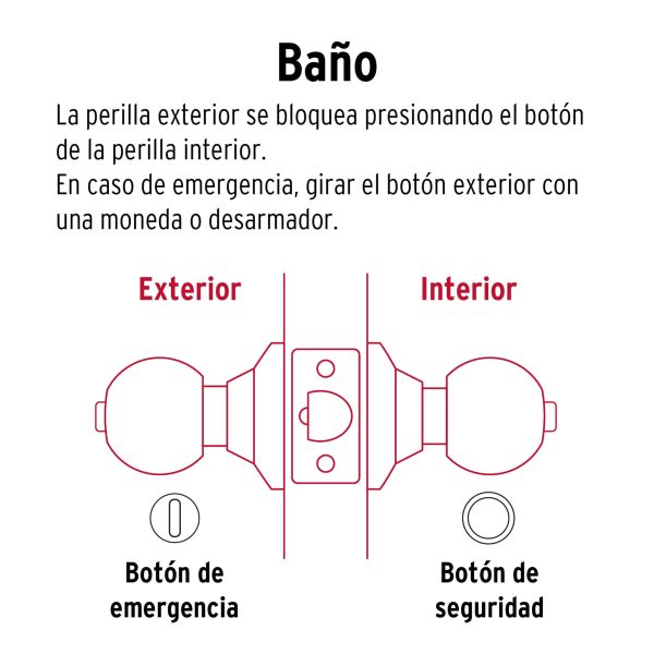 CERRADURA TIPO ESFERA CILINDRICO BAÑO BRILLANTE HERMEX - Imagen 2