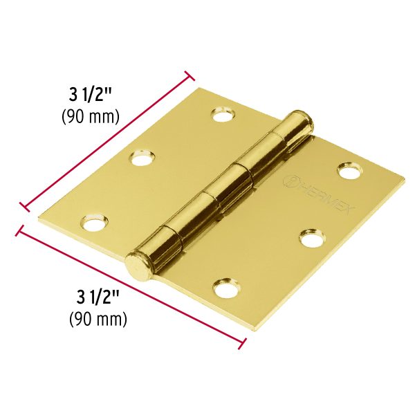 BISAGRA CUADRADA 3-1/2" LATONADO CABEZA PLANA X 10 PIEZAS HERMEX - Imagen 2