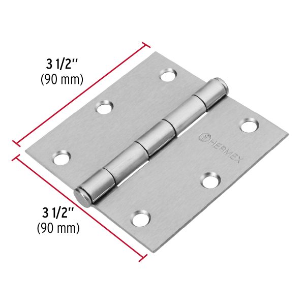 BISAGRA CUADRADA 3-1/2" SATINADO CABEZA PLANA X 10 PIEZAS HERMEX - Imagen 2
