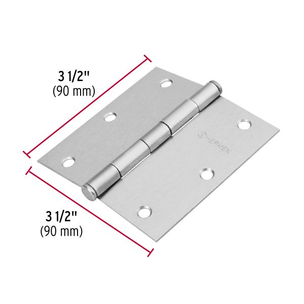 BISAGRA CUADRADA 3-1/2" SATINADO CABEZA PLANA X 10 PIEZAS HERMEX BASIC - Imagen 2