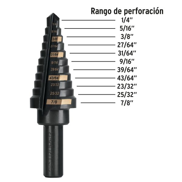 BROCA ESCALONADA OXIDO NEGRO 11 ESCALONES 1/4" A 7/8" TRUPER - Imagen 2